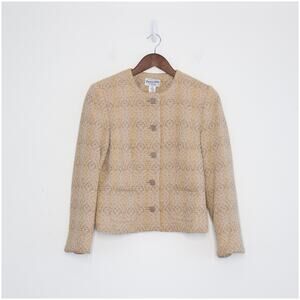 Pendleton Diamond Ikat Geometric Tan Cream Beige Wool Woven Blazer Jacket | 8P